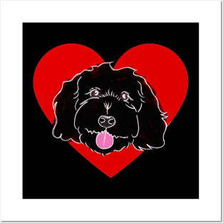 Cute Black Poodle In Red Heart Posters and Art